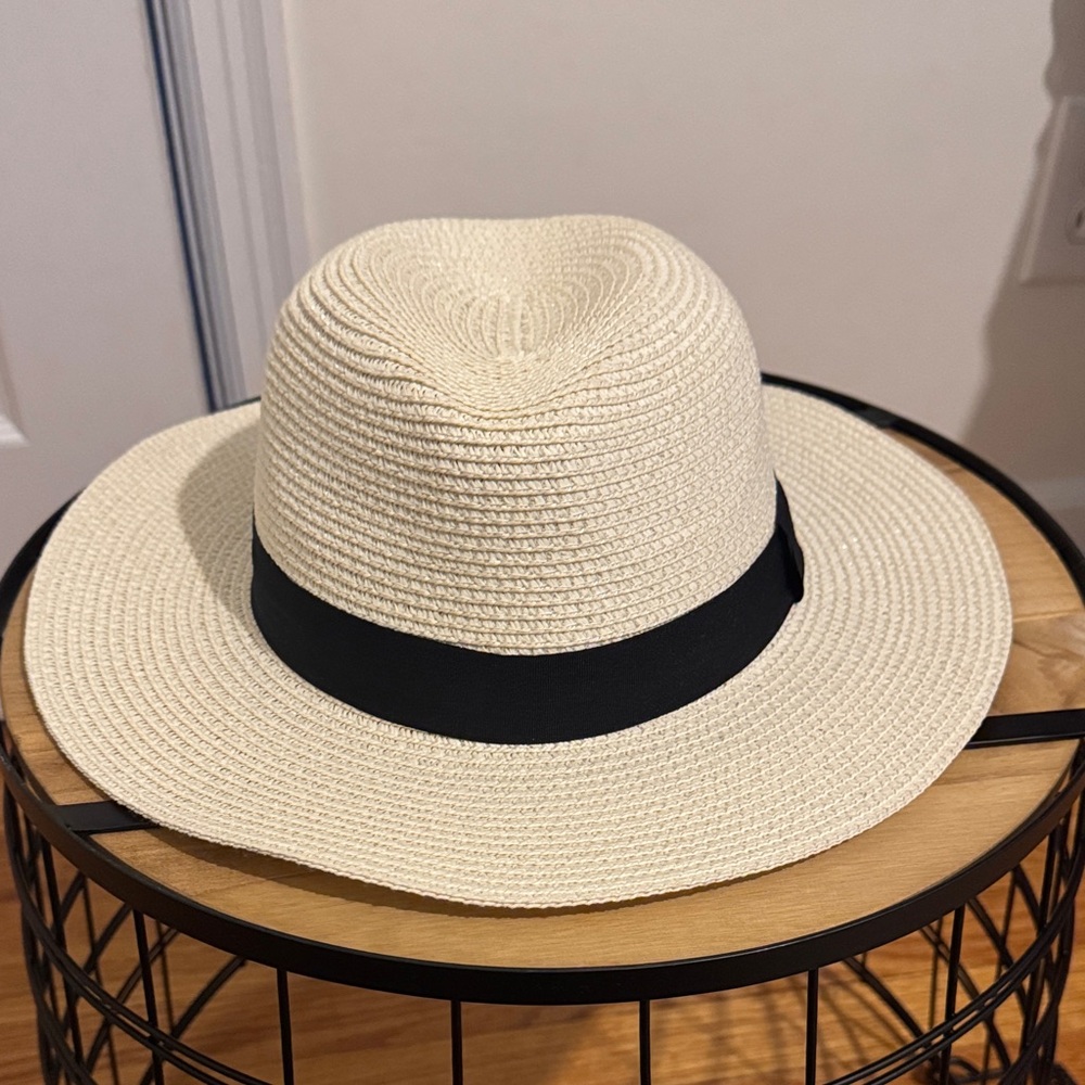 Stylish Cream Straw Hat with Black Band